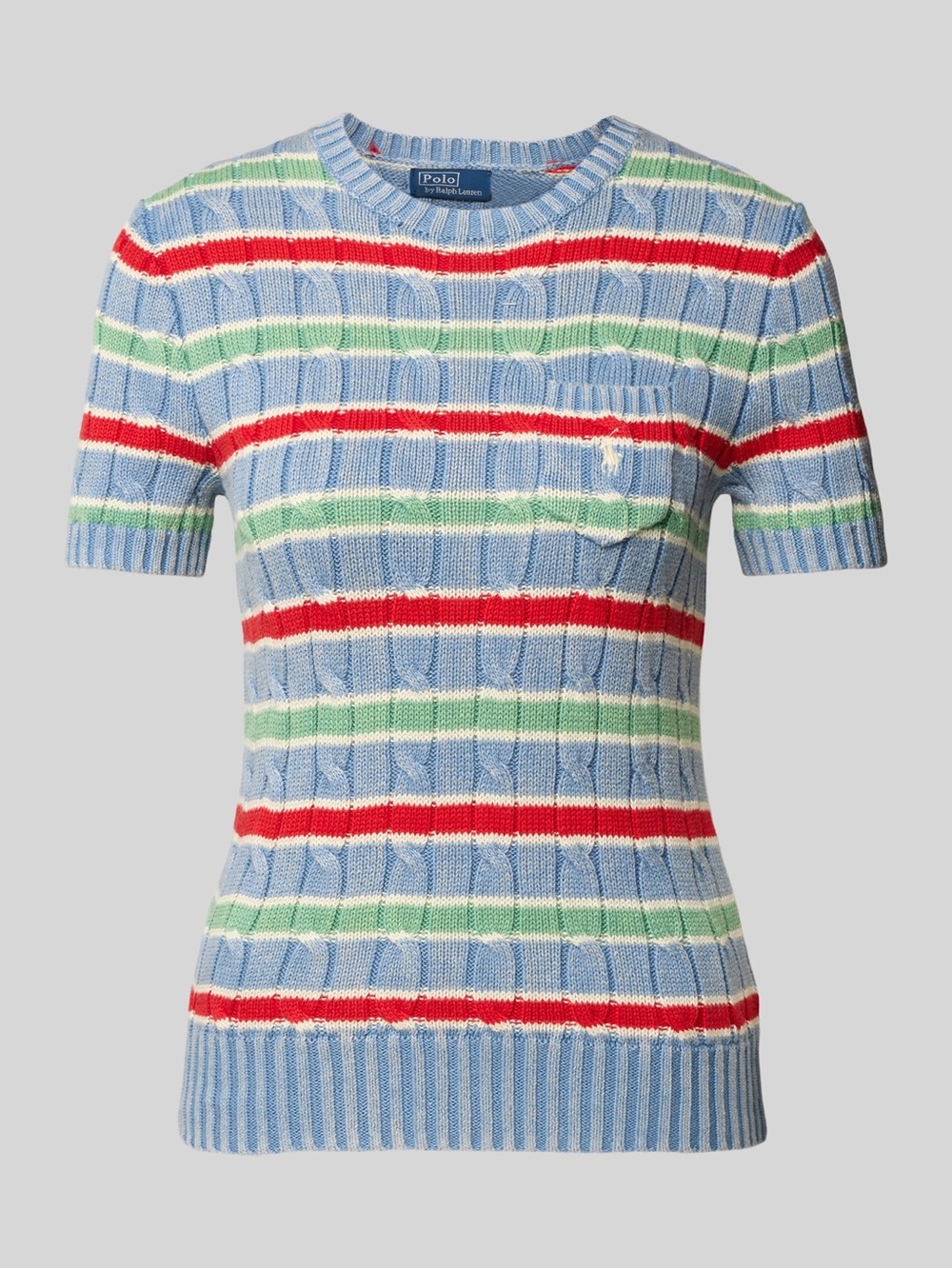 Polo by Ralph Lauren Light Blue Short-Sleeve Striped Cable-Knit Sweater